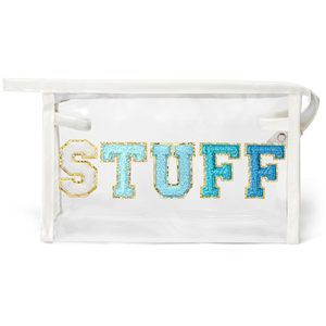Clear Stuff Makeup Bag - Preppy Patch Blue Chenille Varsity Letter Pvc💛